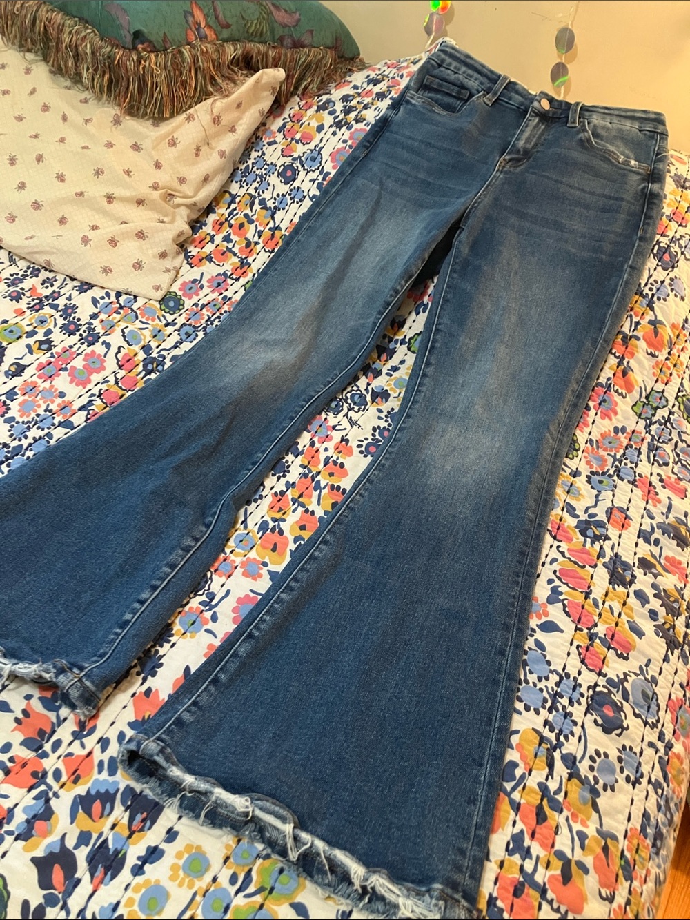 Flying Monkey Women's Dark Medium Blue Flare Jeans
